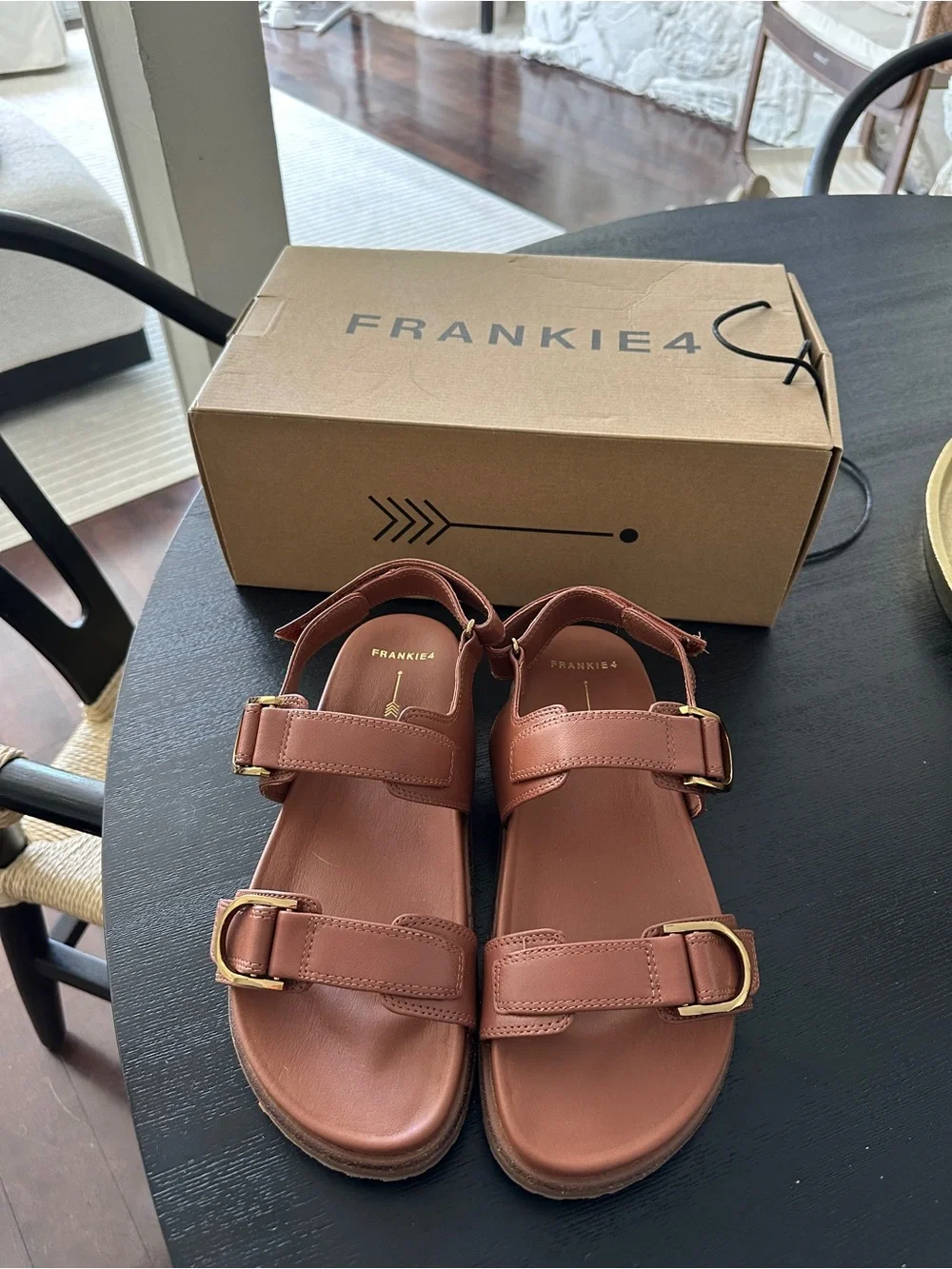 Thompson || - Brown Leather Double-Buckle Womens Sandals